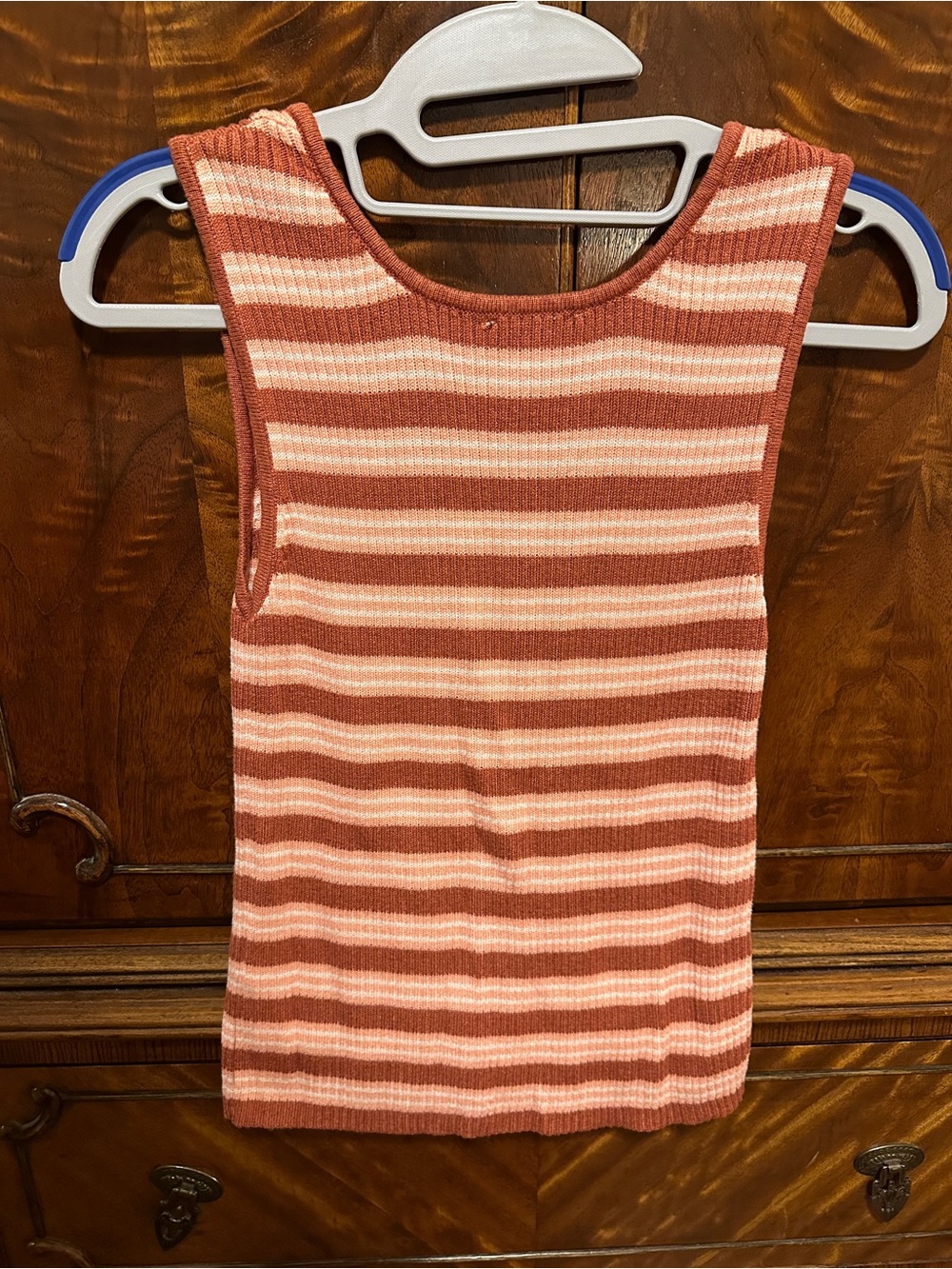 Striped Button-Front Ribbed Tank Top - Rust & Cream - Picture 2 of 2